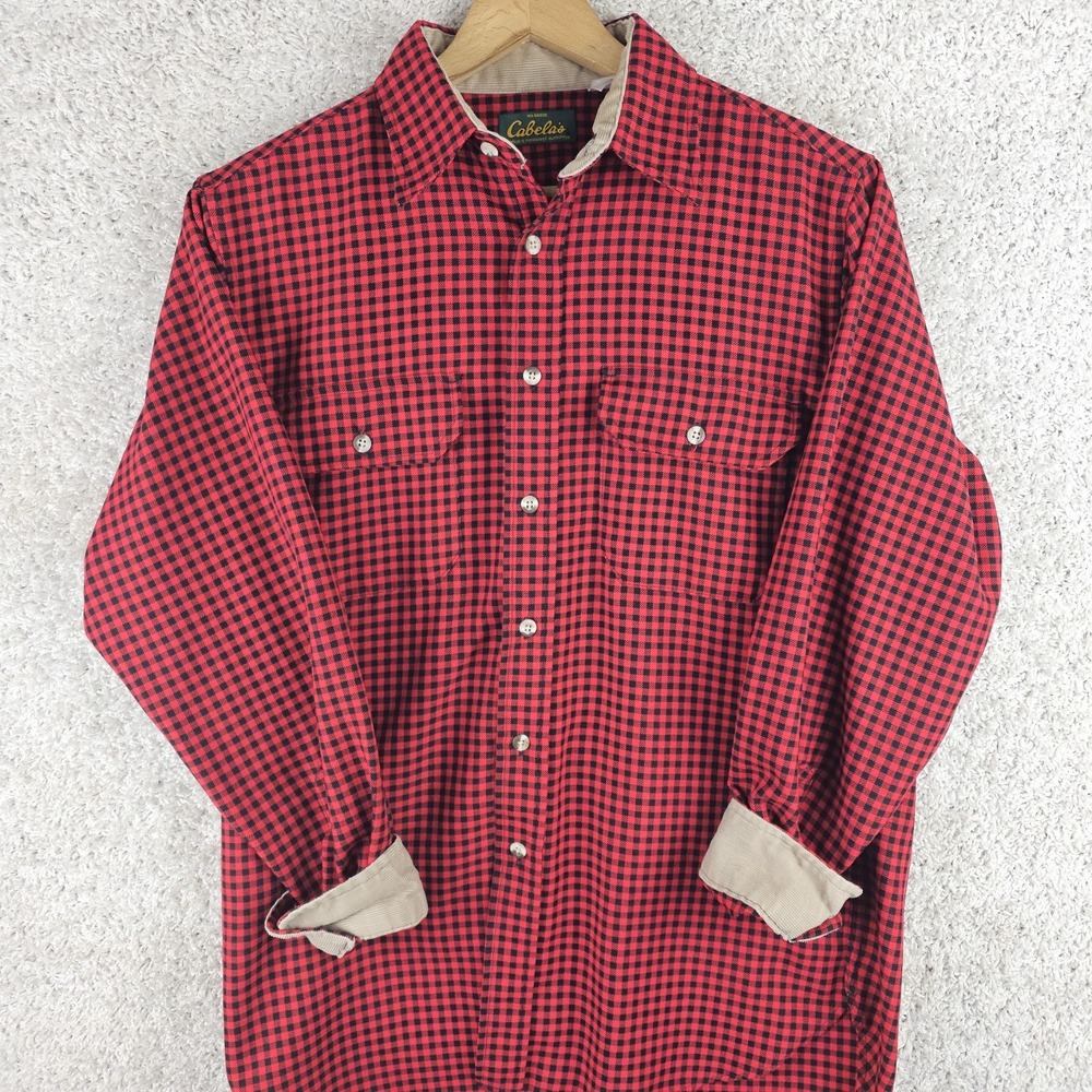 Vintage Cabela's Buffalo Plaid Checked Logger Flannel Shirt Sz M Made In USA